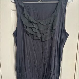 LOFT Navy Layered Ruffle Scoop Neck Tank